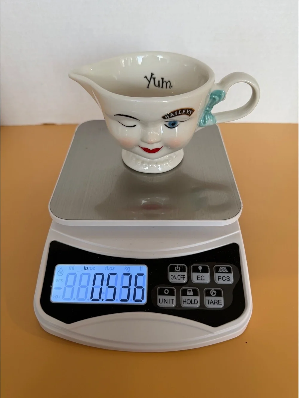 Baileys Ceramic Creamer Pitcher with Winking Face Design